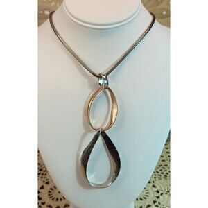 Abstract Copper & Silver Tone Pendants on a Silver Tone Snake Chain 33"